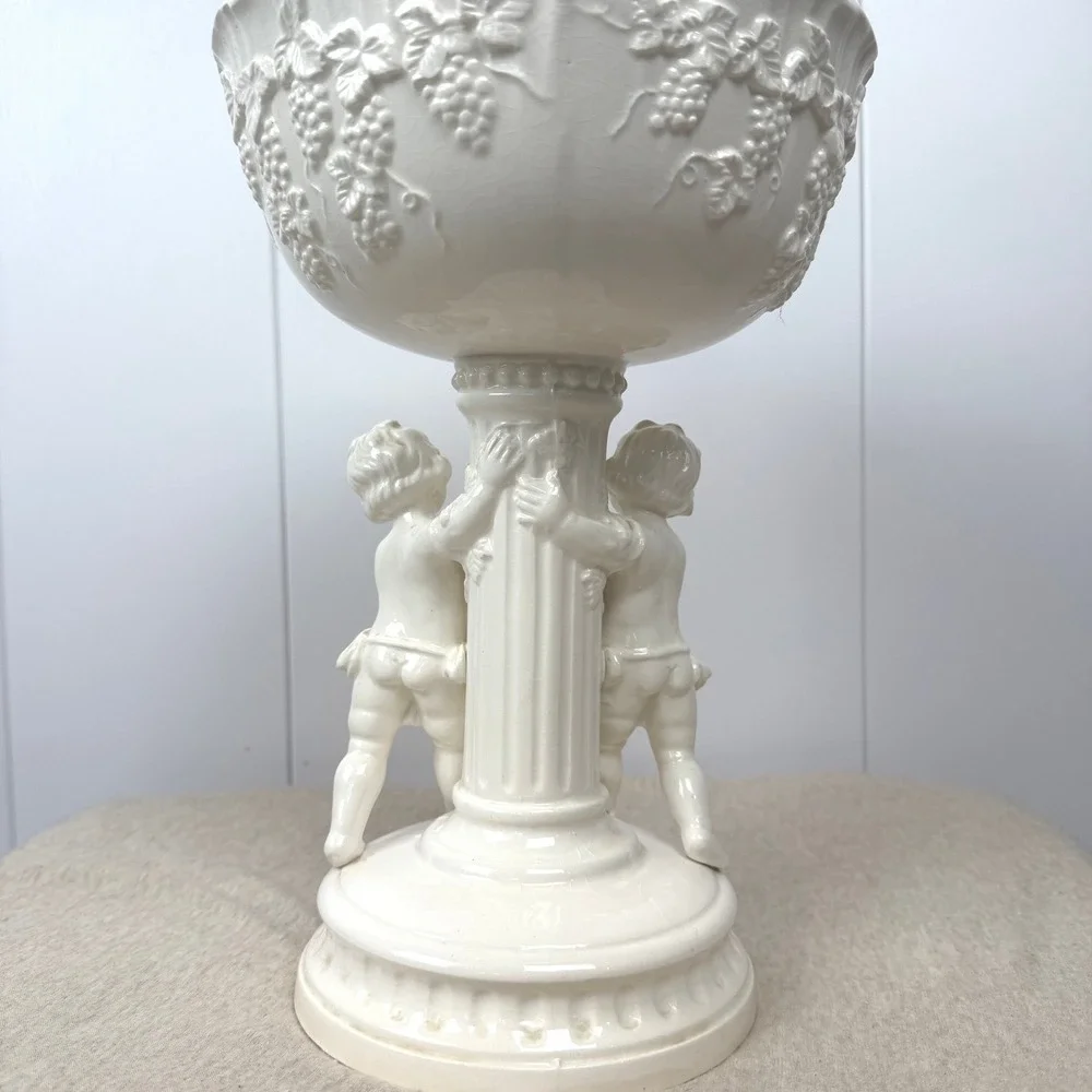 Vintage Lefton Japan Cherub Pedestal Planter‎ Mid Century Ceramic Compote Bowl